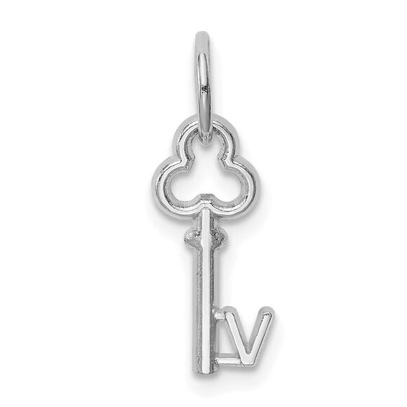 14k White Gold, Hannah Collection, Mini Initial V Shamrock Key Charm - Picture 1 of 5